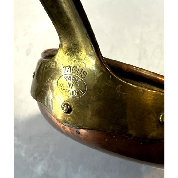 Vintage Tagus Copper Oval Pan 14" w/ Brass Handle Made in Portugal - Picture 4 of 9